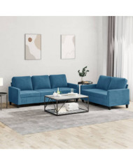 Ensemble de canapés 2 pcs avec coussins Bleu Velours | Mobilier & Déco