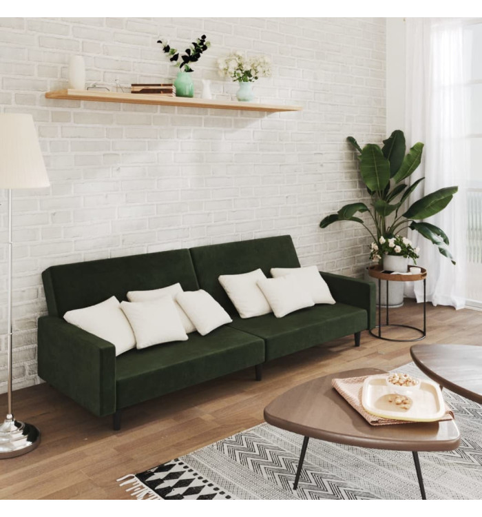 Canapé-lit à 2 places vert foncé velours | Mobilier & Déco