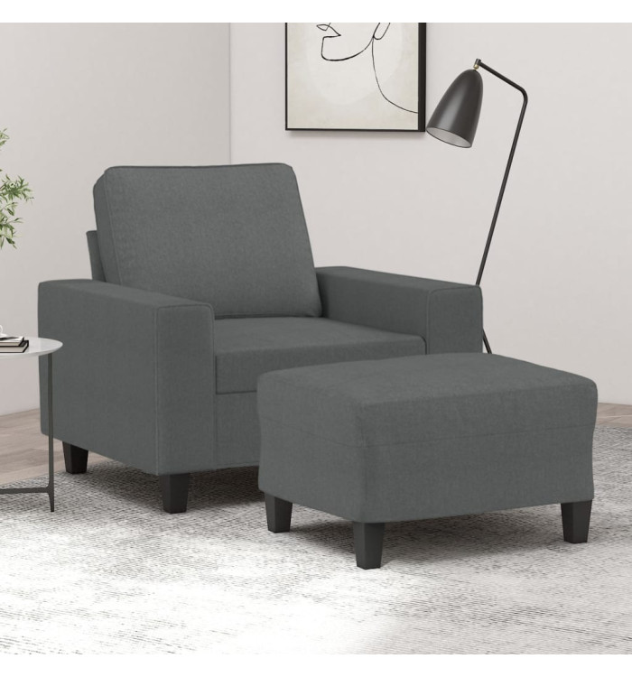 Fauteuil avec repose-pied Gris foncé 60 cm Tissu | Mobilier & Déco