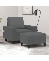 Fauteuil avec repose-pied Gris foncé 60 cm Tissu | Mobilier & Déco
