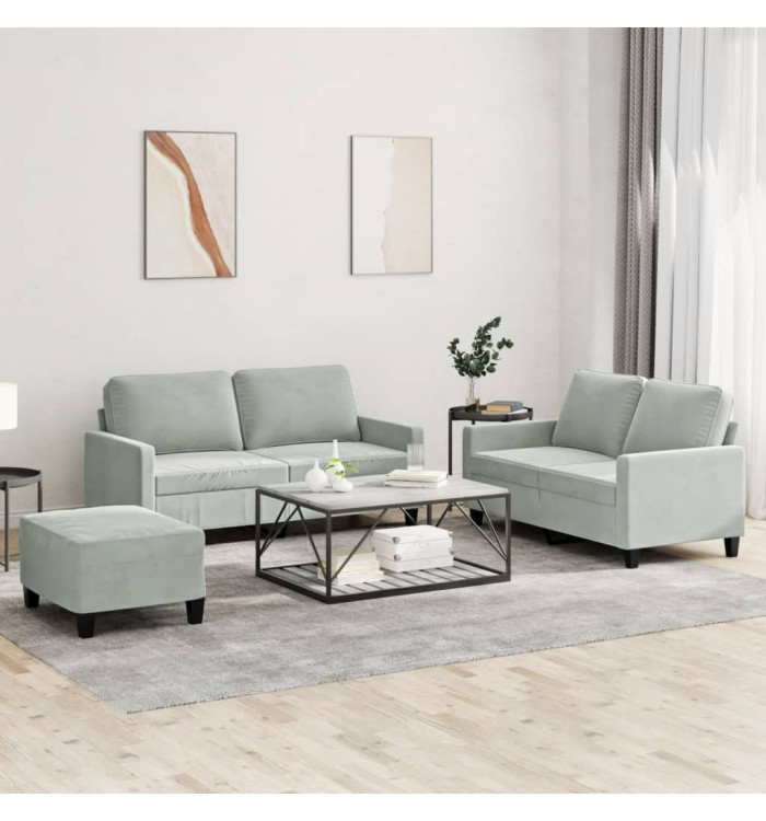 Ensemble de canapés 3 pcs avec coussins Gris clair Velours | Mobilier & Déco