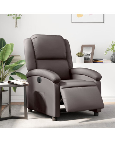 Fauteuil inclinable électrique marron foncé cuir véritable | Mobilier & Déco