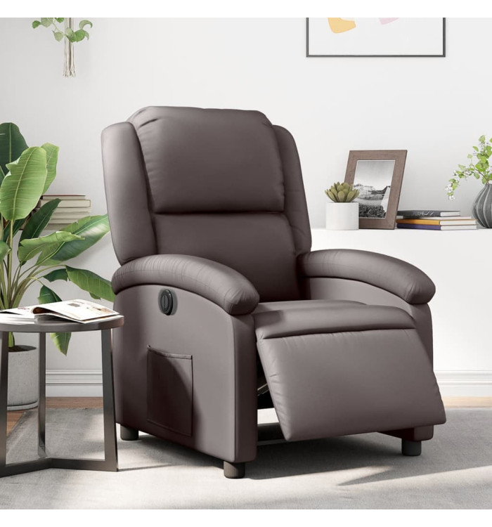 Fauteuil inclinable électrique marron foncé cuir véritable | Mobilier & Déco