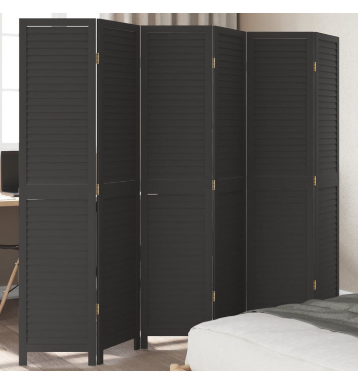 Cloison de séparation 6 panneaux noir bois de paulownia massif | Mobilier & Déco