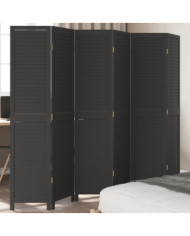Cloison de séparation 6 panneaux noir bois de paulownia massif | Mobilier & Déco