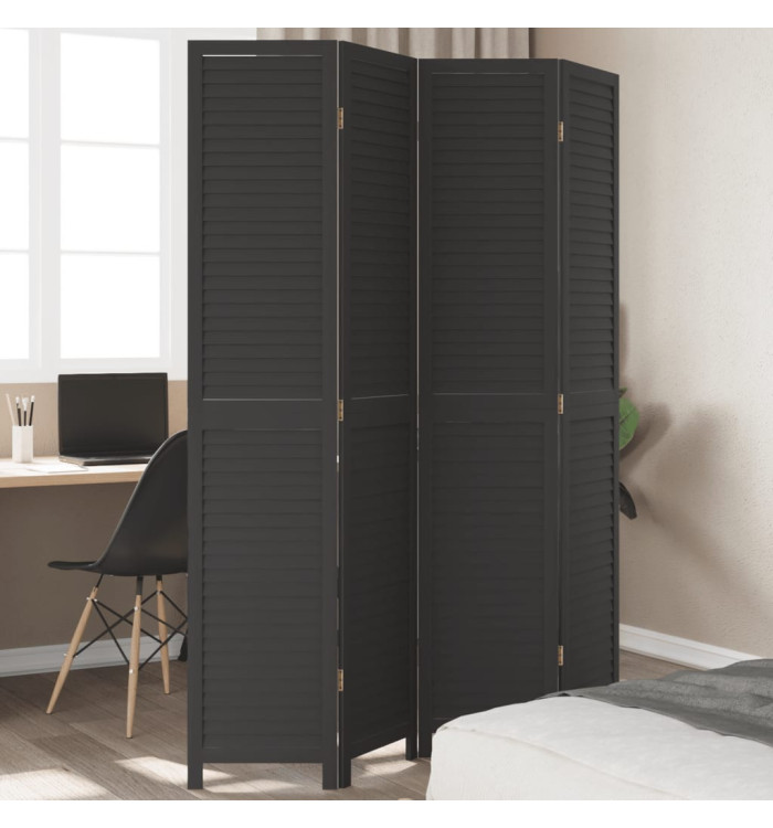 Cloison de séparation 4 panneaux noir bois de paulownia massif | Mobilier & Déco