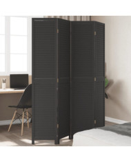 Cloison de séparation 4 panneaux noir bois de paulownia massif | Mobilier & Déco