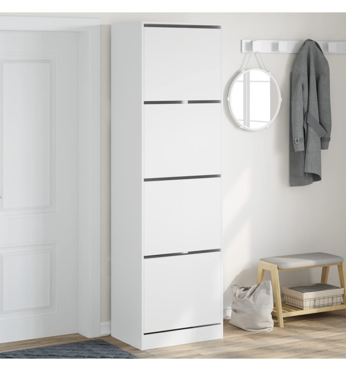 Armoire à chaussures 4 tiroirs rabattables blanc 60x42x204 cm | Mobilier & Déco
