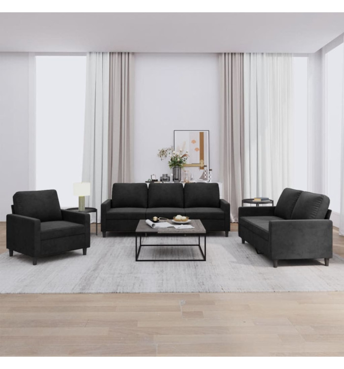 Ensemble de canapés 3 pcs avec coussins Noir Velours | Mobilier & Déco