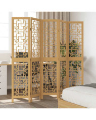 Cloison de séparation 5 panneaux marron bois paulownia massif | Mobilier & Déco