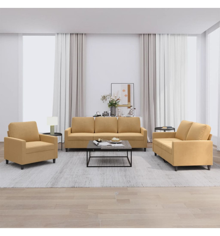 Ensemble de canapés 3 pcs avec coussins Marron Velours | Mobilier & Déco