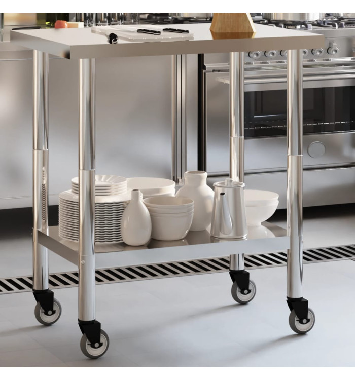 Table de travail de cuisine avec roues 82,5x55x85 cm inox | Mobilier & Déco