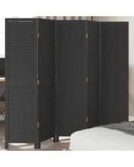 Cloison de séparation 5 panneaux noir bois de paulownia massif | Mobilier & Déco