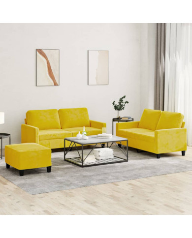 Ensemble de canapés 3 pcs avec coussins Jaune Velours | Mobilier & Déco
