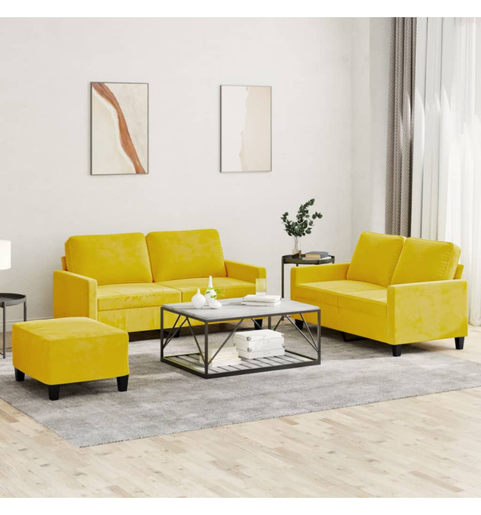 Ensemble de canapés 3 pcs avec coussins Jaune Velours | Mobilier & Déco