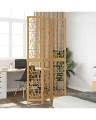 Cloison de séparation 3 panneaux marron bois paulownia massif | Mobilier & Déco