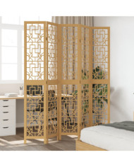 Cloison de séparation 5 panneaux marron bois paulownia massif | Mobilier & Déco