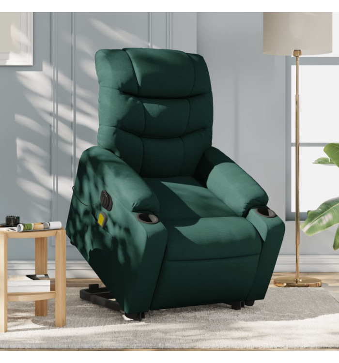 Fauteuil inclinable de massage électrique Vert foncé Tissu | Mobilier & Déco