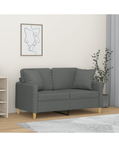 Canapé 2 places avec oreillers gris foncé 120 cm tissu | Mobilier & Déco