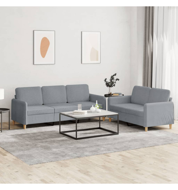 Ensemble de canapés 2 pcs avec coussins Gris clair Tissu | Mobilier & Déco