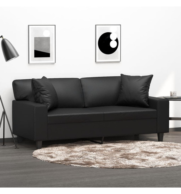 Canapé 2 places avec oreillers décoratifs noir 140cm similicuir | Mobilier & Déco