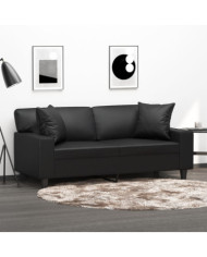 Canapé 2 places avec oreillers décoratifs noir 140cm similicuir | Mobilier & Déco