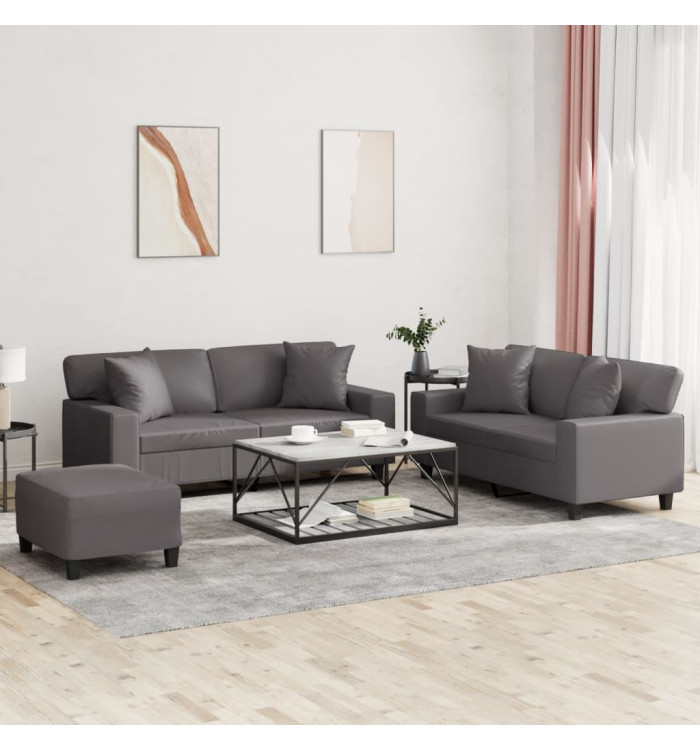 Ensemble de canapés 3 pcs avec coussins gris similicuir | Mobilier & Déco