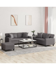 Ensemble de canapés 3 pcs avec coussins gris similicuir | Mobilier & Déco