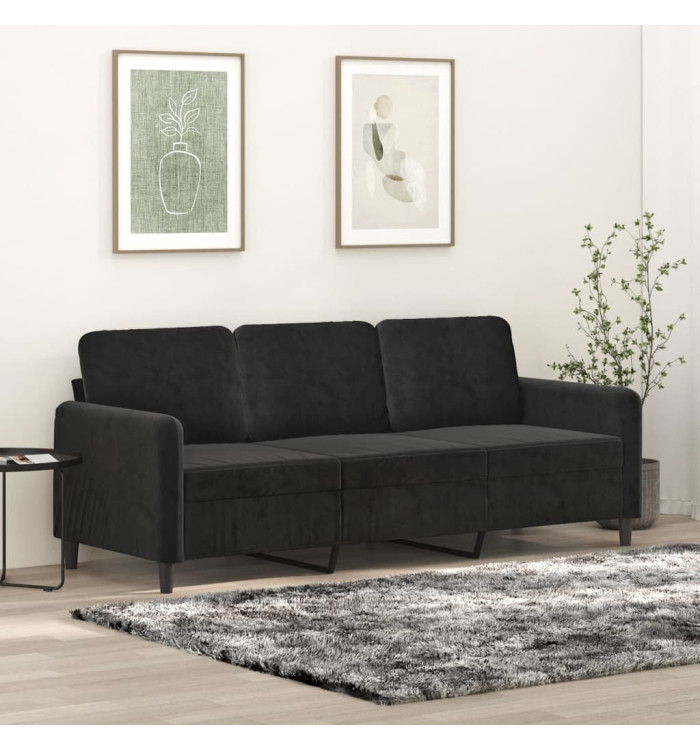 Canapé à 3 places Noir 180 cm Velours | Mobilier & Déco