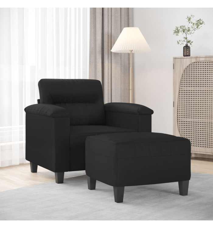 Fauteuil avec repose-pied Noir 60 cm Similicuir | Mobilier & Déco