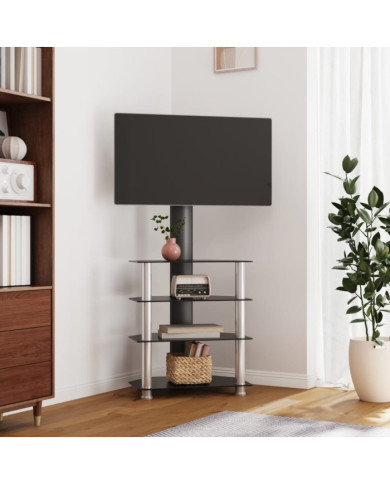 Meuble TV d'angle 4 niveaux pour 32-70 pouces noir et argenté | Mobilier & Déco