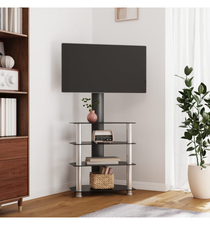 Meuble TV d'angle 4 niveaux pour 32-70 pouces noir et argenté | Mobilier & Déco