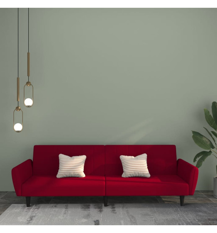 Canapé-lit 2 places rouge bordeaux velours | Mobilier & Déco