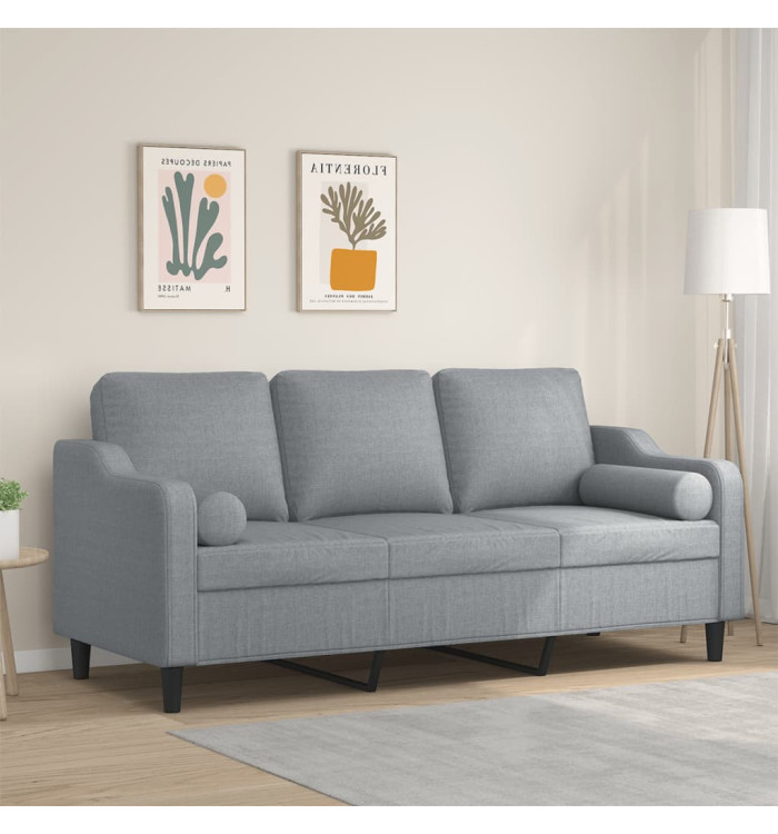 Canapé 3 places avec oreillers gris clair 180 cm tissu | Mobilier & Déco