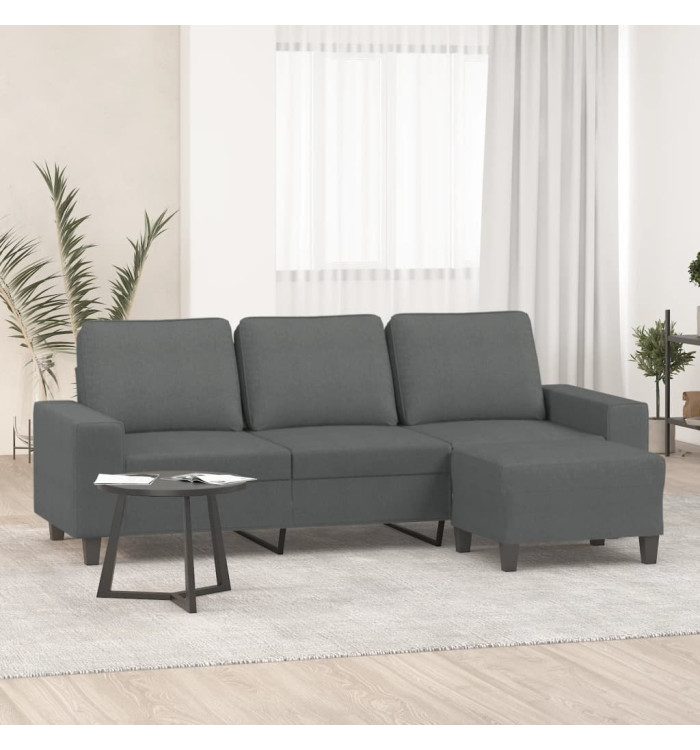 Canapé à 3 places avec repose-pieds Gris foncé 180 cm Tissu | Mobilier & Déco