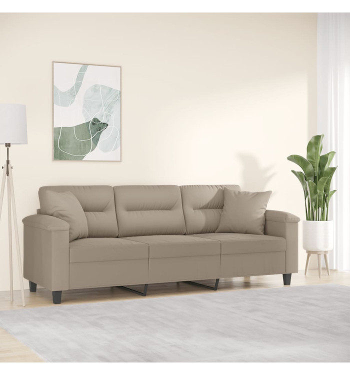 Canapé 3 places avec oreillers taupe 180 cm tissu microfibre | Mobilier & Déco