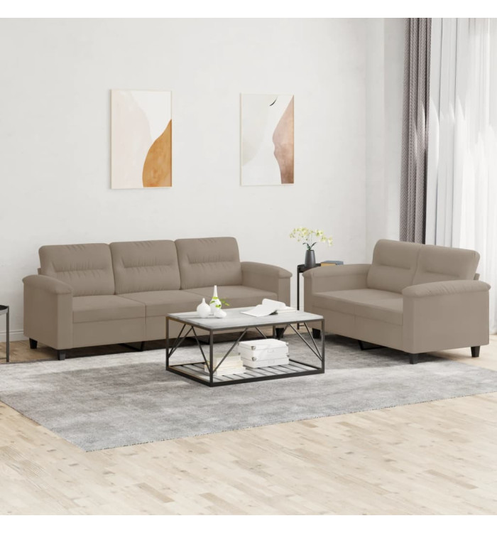 Ensemble de canapés 2 pcs avec coussins taupe tissu microfibre | Mobilier & Déco