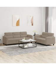 Ensemble de canapés 2 pcs avec coussins taupe tissu microfibre | Mobilier & Déco