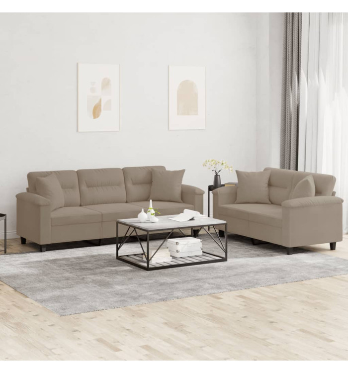 Ensemble de canapés 2 pcs avec coussins Taupe Tissu microfibre | Mobilier & Déco