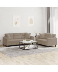 Ensemble de canapés 2 pcs avec coussins Taupe Tissu microfibre | Mobilier & Déco