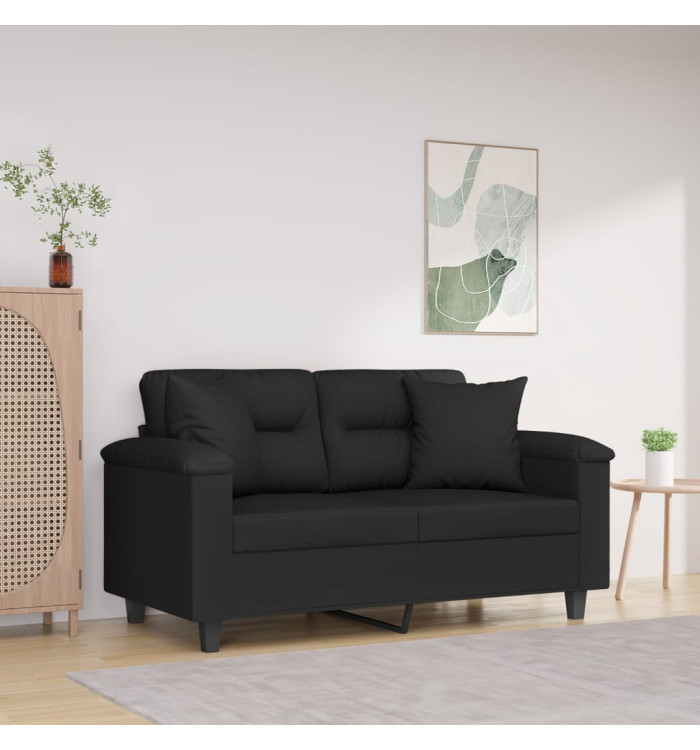 Canapé 2 places avec oreillers noir 120 cm tissu microfibre | Mobilier & Déco