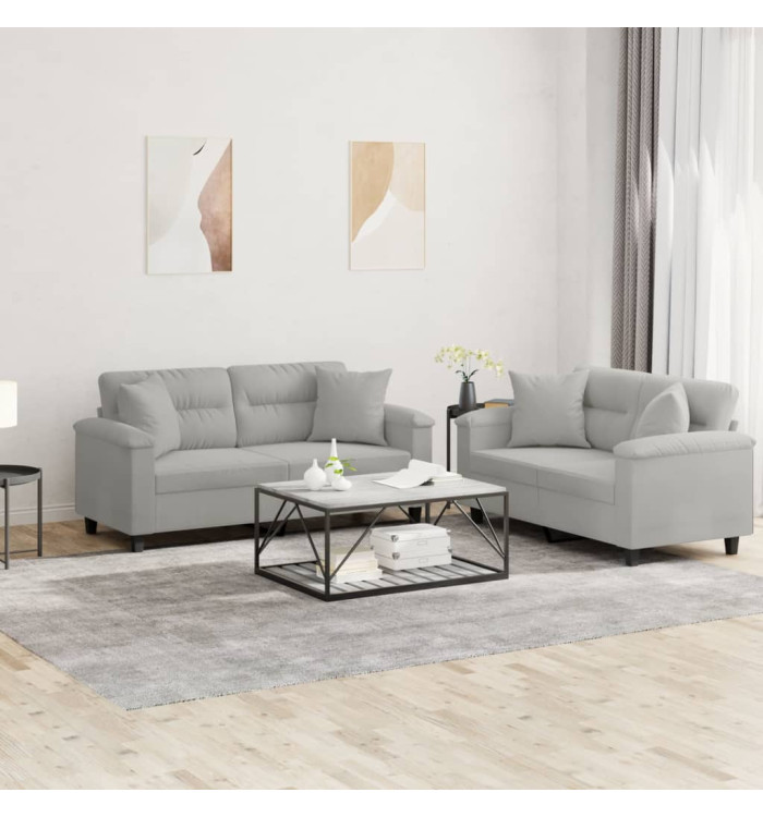 Ensemble de canapés 2 pcs coussins Gris clair Tissu microfibre | Mobilier & Déco