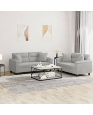 Ensemble de canapés 2 pcs coussins Gris clair Tissu microfibre | Mobilier & Déco