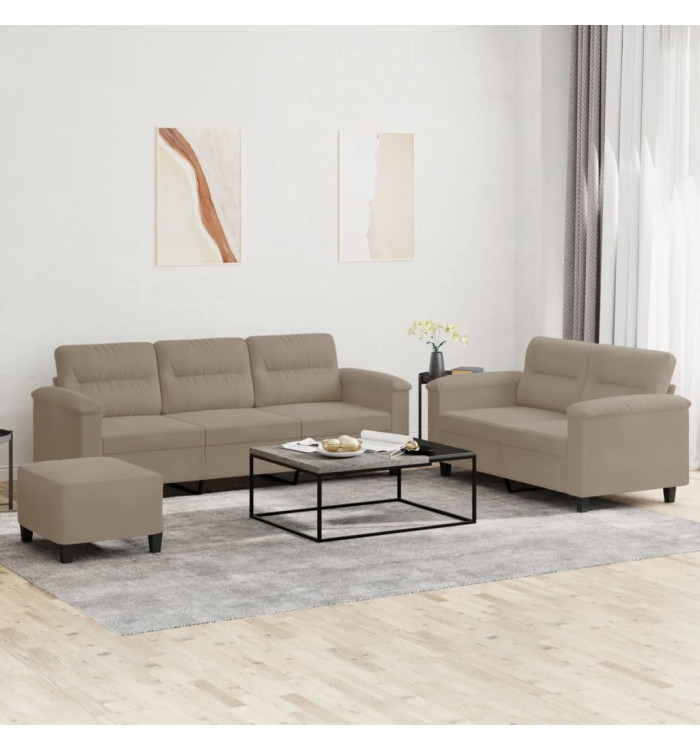 Ensemble de canapés 3 pcs avec coussins taupe tissu microfibre | Mobilier & Déco