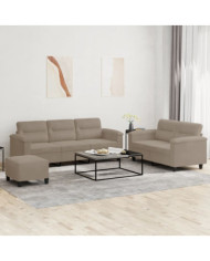 Ensemble de canapés 3 pcs avec coussins taupe tissu microfibre | Mobilier & Déco