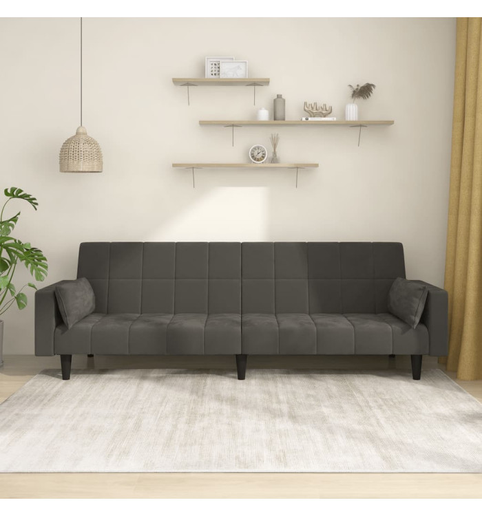 Canapé-lit à 2 places avec deux oreillers Gris foncé Velours | Mobilier & Déco
