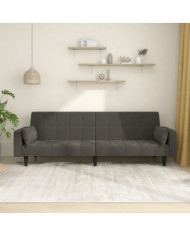 Canapé-lit à 2 places avec deux oreillers Gris foncé Velours | Mobilier & Déco