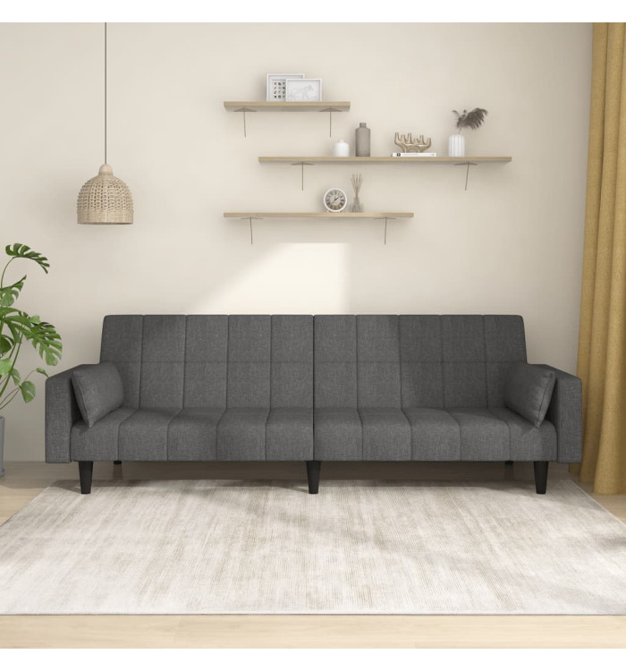 Canapé-lit à 2 places avec deux oreillers Gris foncé Tissu | Mobilier & Déco