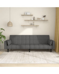 Canapé-lit à 2 places avec deux oreillers Gris foncé Tissu | Mobilier & Déco