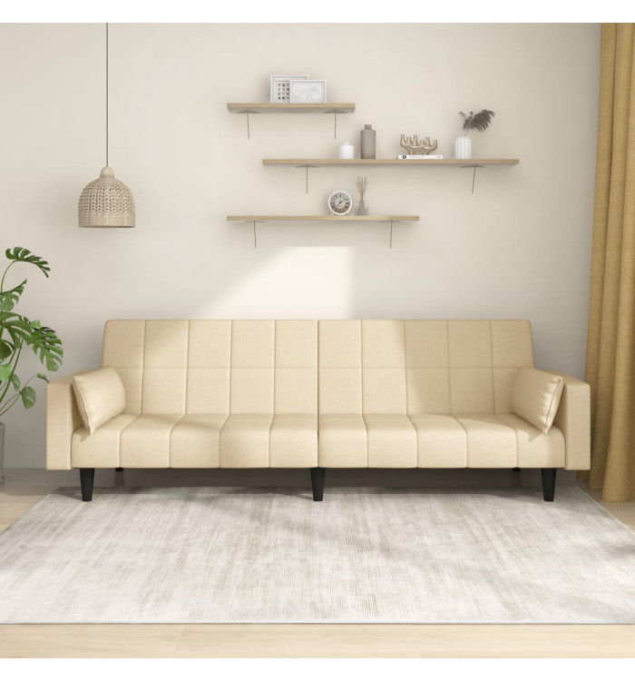 Canapé-lit à 2 places avec deux oreillers crème tissu | Mobilier & Déco